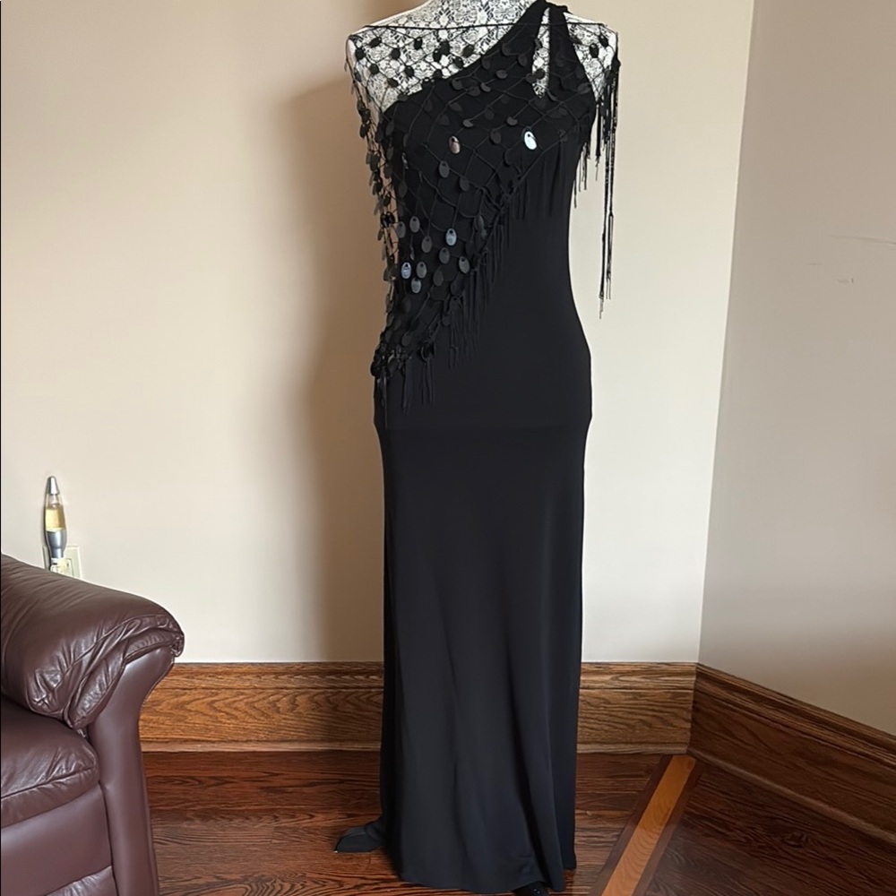 Black One-Shoulder Bodycon Cocktail Dress with Scarf